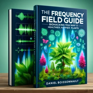 DALL·E 2024 05 22 13.59.54 Create a book cover for The Frequency Field Guide Biohacking Your Way to Healthier Happier Plants by Daniel Boissonneault. The cover should featur